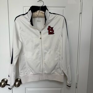 Majestic Varsity Jacket White Black with Stand-Up Collar and Emblem